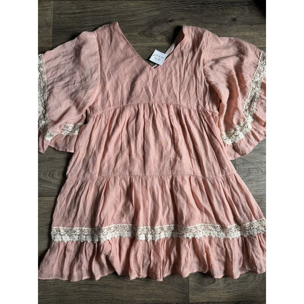 Urban Mangoz Womens Dress Peach Pink Lace Ruffle Sleeve Shift‎ Size Small NWT